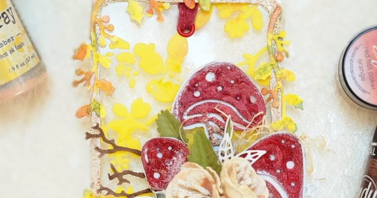 Hello Autumn embellishments with Mushroom chipboard