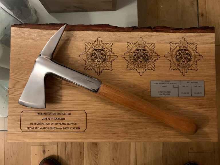 Oak Plaque Retirement Gift for the Scottish Fire & Rescue Service