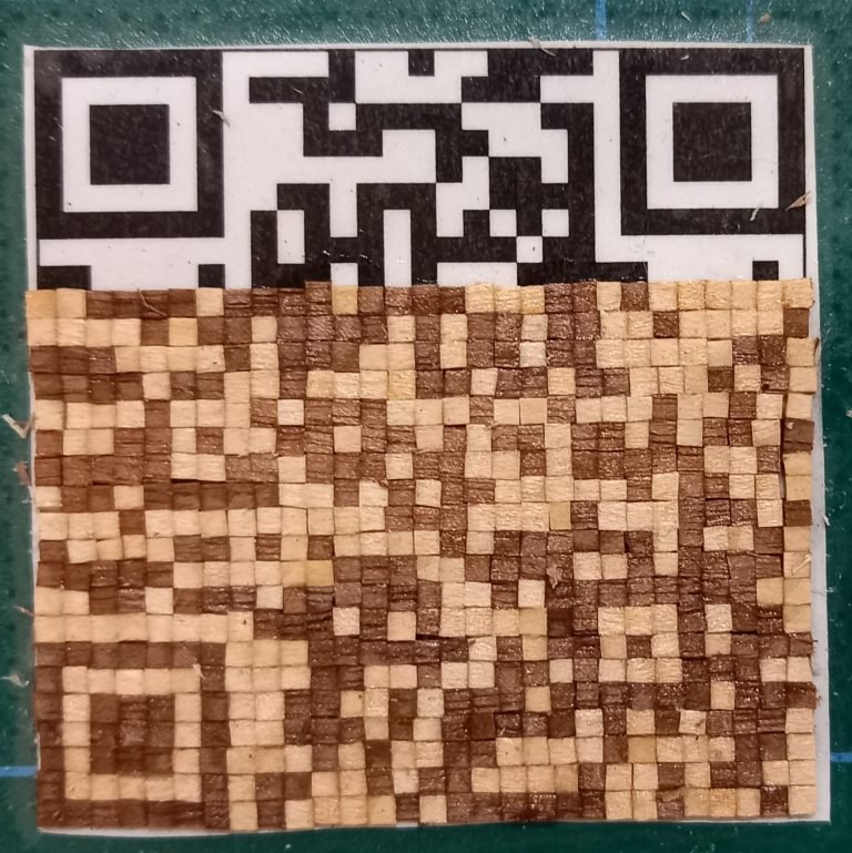 Cutting a marquetry QR code