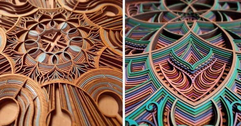 Cut Plywood Relief Sculptures Embedded with Mandalas and Geometric Patterns – Gabriel Schama – laser cutting service