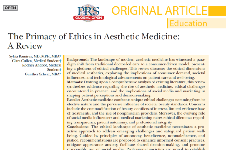 Paper About Ethics in Aesthetic Medicine in an International Journal